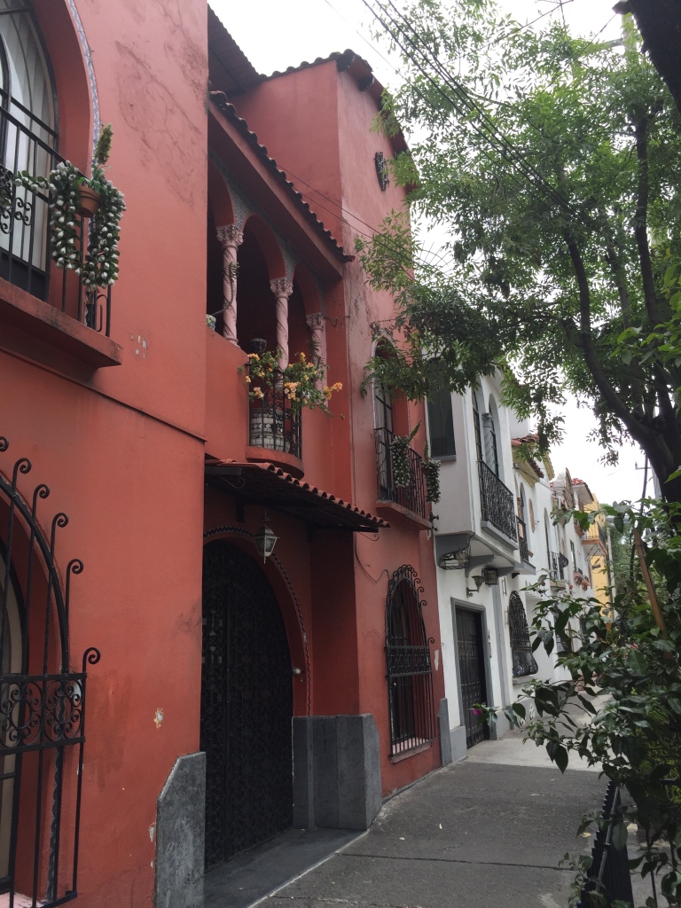 A red-painted house in La Condesa neighborhood of Mexico City.