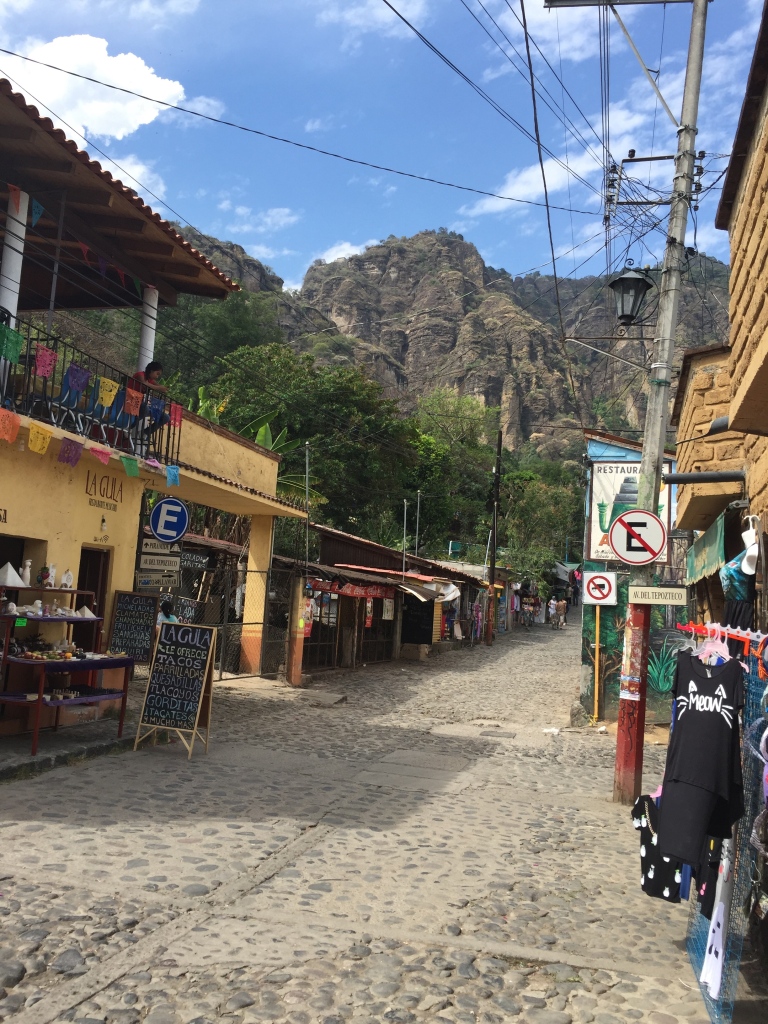 A cobblestone street in Tepoztlan, Mexico.
