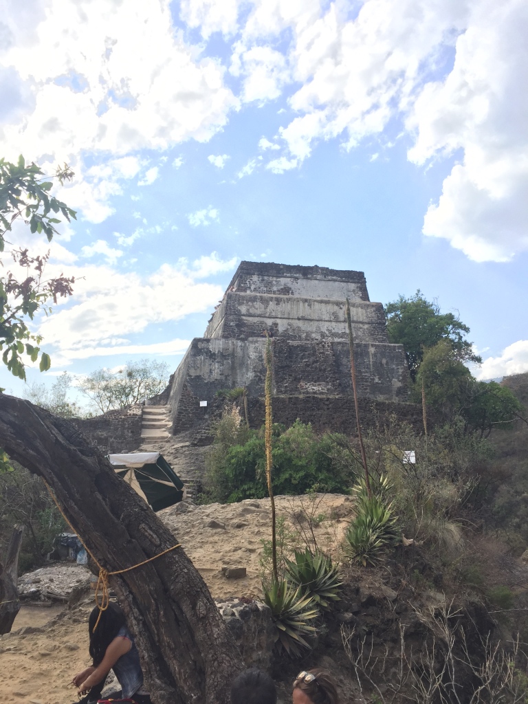 Az Aztec pyramid on a hill over Tepoztlan, Mexico.