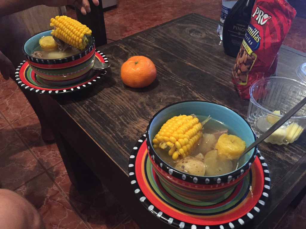 Traditional Costa Rican soup with potatoes and corn.