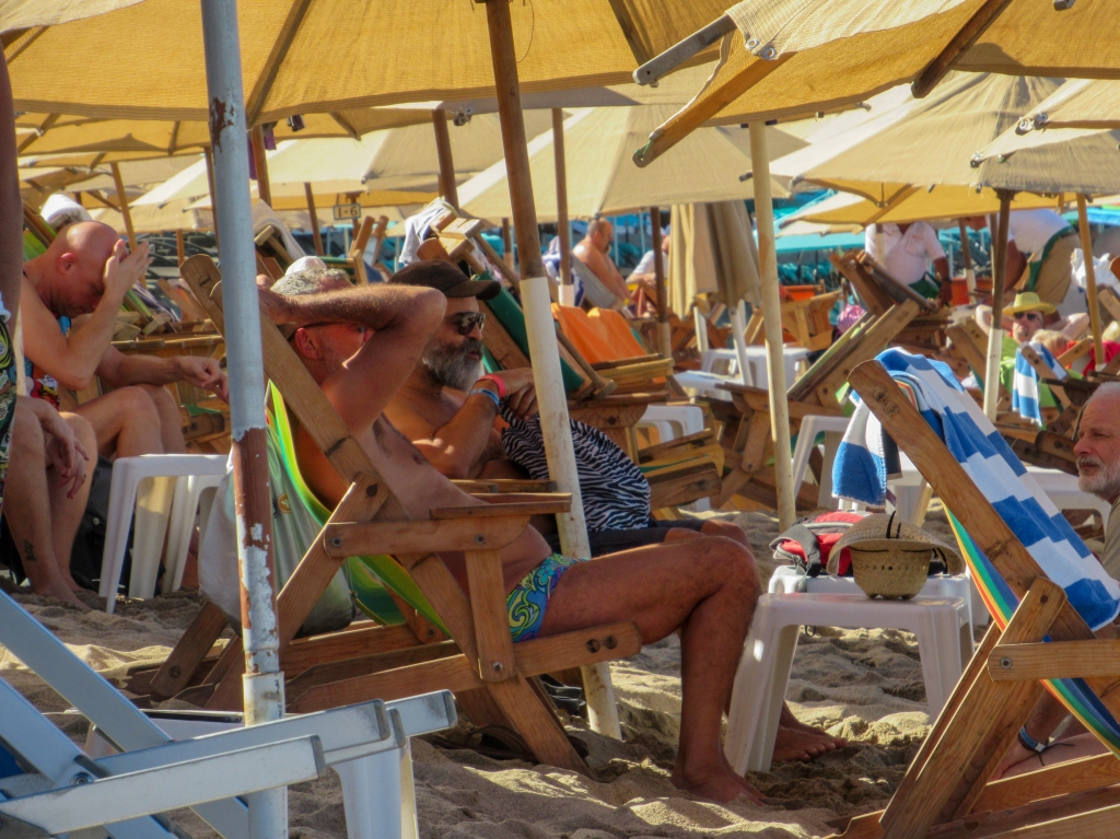 Many beach chairs on Los Muertos Beach of Puerto Vallarta.