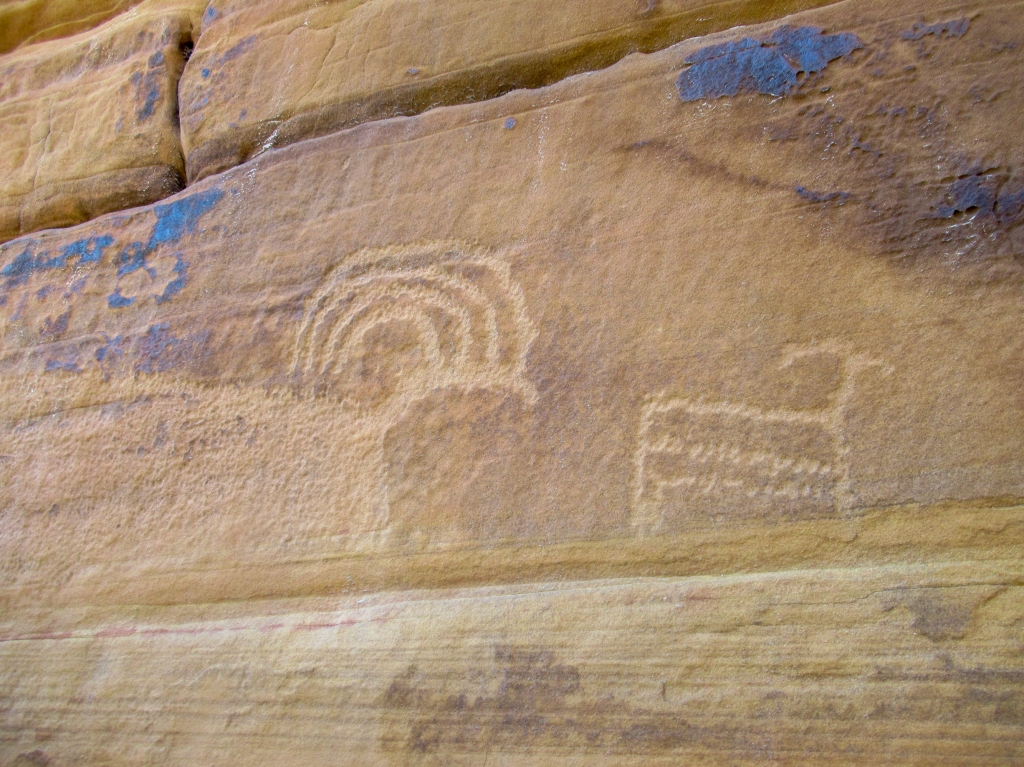 Petroglyphs on Mt Kinesava in Zion National Park.