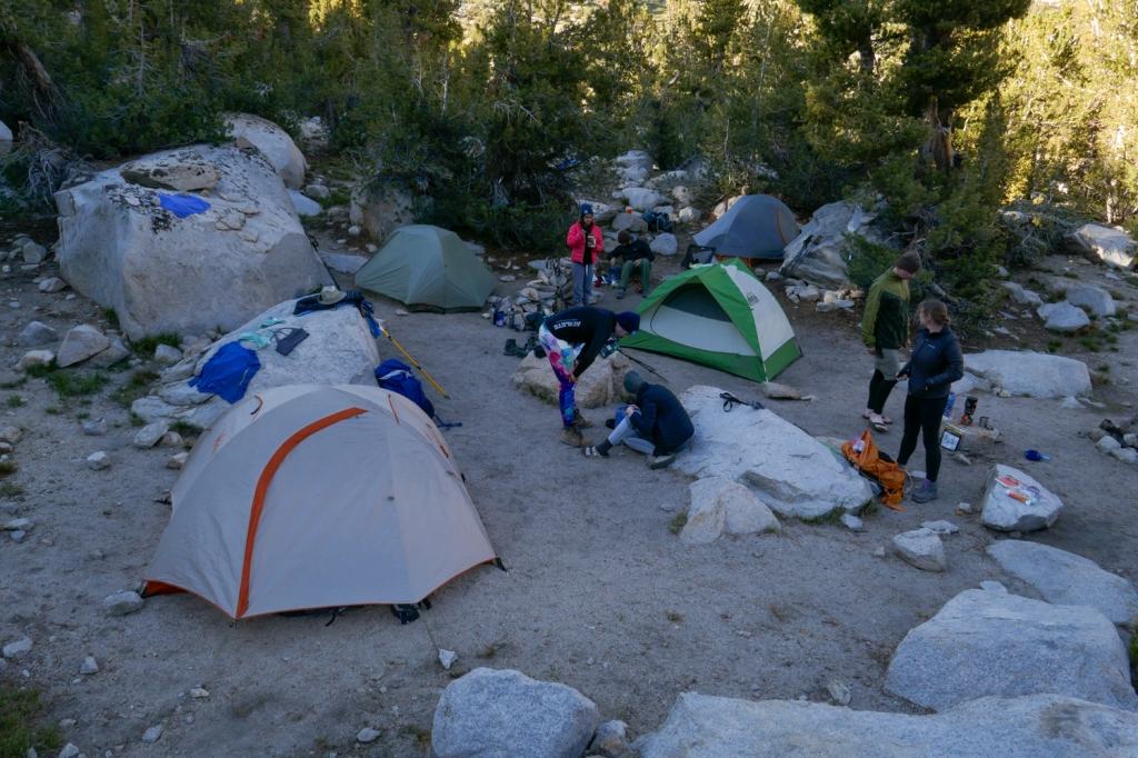 Camping at Kearsarge Lakes, Sierra Nevada.